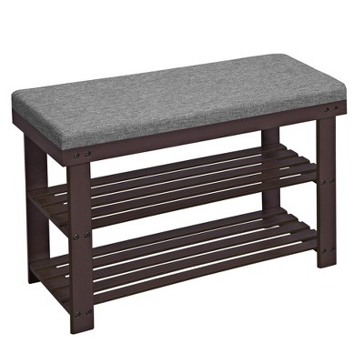 28" Black and Gray Bamboo Shoe Bench with Storage