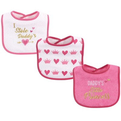 Luvable Friends Baby Girl Cotton Drooler Bibs with Fiber Filling 3pk, Girl Daddy, One Size