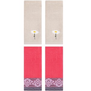 REGALWOVEN 4 Pcs Soft Absorbent Floral Pattern Hand Towels - 1 of 4