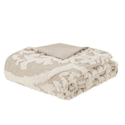 Viola Taupe Full/Queen Cotton Chenille Damask Duvet Set