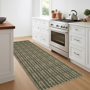 Washable Modern Textured Stripe Rug Thin Non-Slip Low Pile Stain-Resistant Reinforced Edges Foldable Entryway - 1 of 4