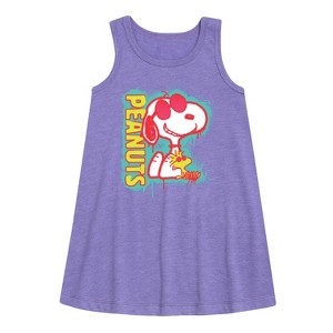 Girls' - Peanuts - Peanuts Snoopy Woodstock Graphic Sleeveless Aline Dress - 1 of 4