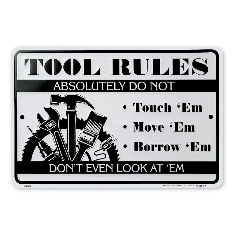 Collections Etc Tool Rules Novelty Aluminum Metal Wall Sign SMALL, 1 of 3