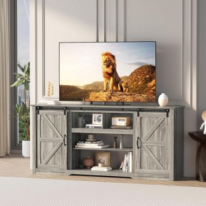 Farmhouse TV Stand for 80 Inch TVs, 70 Inch Media Console with Sliding Barn Doors & Storage Cabinets - 1 of 4