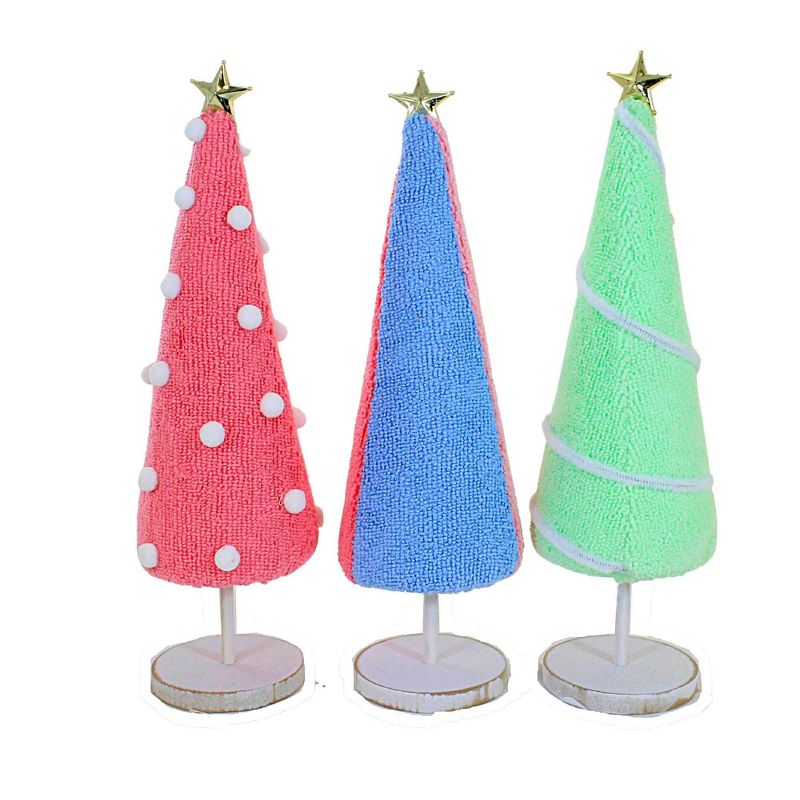 Transpac 11.0 Inch Fabric Punch Needle Tree Set Fabric Wrapped Cone Wooden Base Tree Sculptures, 3 of 4