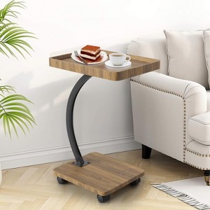 End Table with Rolling Wheels, C Shaped Side Table for Couch, TV Tray with 2-Layer Storage Shelves for Living Room, Bedroom - 1 of 4