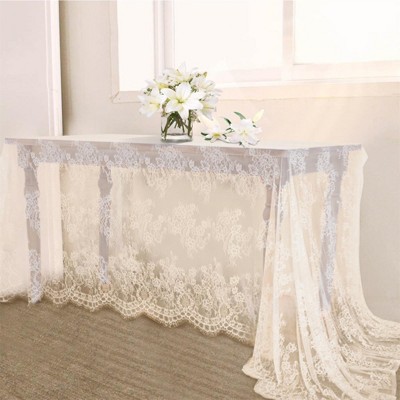 Wikineon 2 Pieces 60x120 Inch Table Cloth Farmhouse Rustic Tablecloth for Bridal Shower Ivory Flower Table Linen Spring Outdoor Decorations