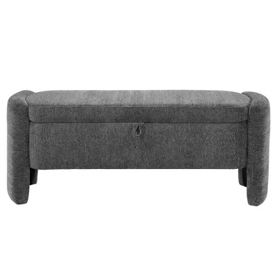 TiramisuBest Grey Storage Ottoman Bench 55.12 in, Chenille Tufted Bed Bench with Hidden Storage