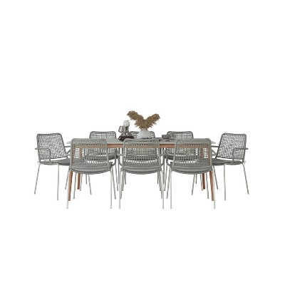 Seaford 9pc Patio Dining Set with Rectangular Table with Teak Finish - Amazonia