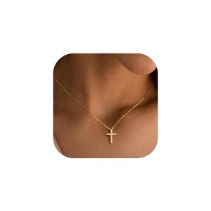 Turandoss Gold Cross Necklace for Women Girls, Dainty Zircon Pendant Necklace for Women Trendy, Gold Jewelry for Her, Birthday Gifts, 16+2.5Inches - 1 of 4