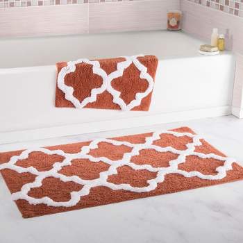 Hastings Home 100% Cotton 2 Piece Trellis Bathroom Mat Set - Brick