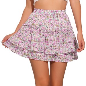 INSPIRE CHIC Women's Summer Floral Tiered Ruffle Cute Mini Skirt - 1 of 4