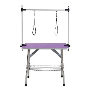 Akoasm 42 in.W Folding Pet Dog Cat Grooming Table with Adjustable Arm and Clamps-Purple - 1 of 4