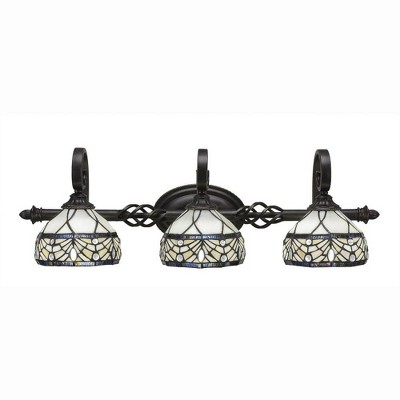 Toltec Lighting Elegante 3 - Light Vanity in  Dark Granite with 7" Royal Merlot Art Glass Shade