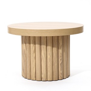LuxenHome Brown Wood Fluted Round Coffee Table - 1 of 4