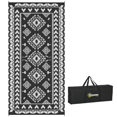 Outsunny Outdoor Patio Rug, Large Camping Carpet with Carrying Bag, Waterproof Plastic Straw, Reversible, Rhombus Patchwork