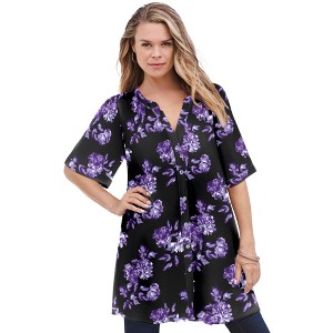 Roaman's Women's Plus Size Short Sleeve Angelina Tunic - 1 of 4
