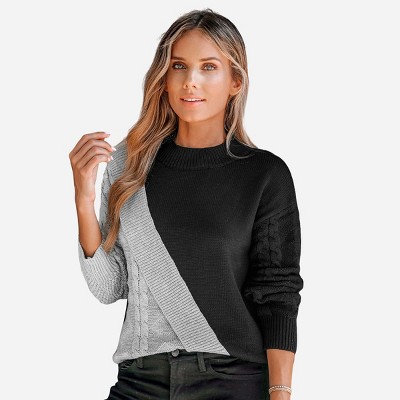 Women's Two-tone Cable Knit Mock Neck Sweater - Cupshe : Target