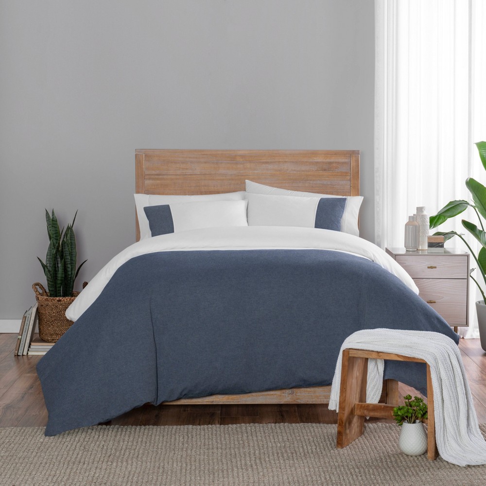 Photos - Duvet Vue Full/Queen 3pc Kinsley Chambray Colorblock  Cover Set Navy