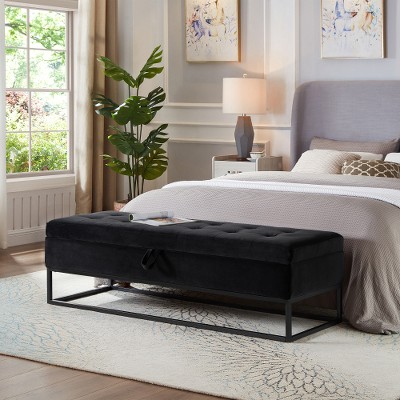 MAXZZZ 58.6" Bed Bench Metal Base with Storage Velvet
