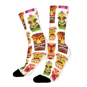 Cute Hawaiian Luau Party Tiki Statues Women Printed Crew Socks Funny Funky Socks Soft Polyester Novelty Gifts for Artists Men - 1 of 1