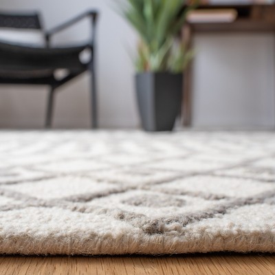 Ivory and Grey Wool Handmade Tufted Area Rug 3' x 5'