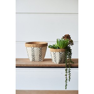 YUHAO Set of 2 White & Brown Cement Planters for Indoor Outdoor Home Garden Decor - L:10.2"x10.2"x7.9" ,S:7.9"x7.9"x6.7" - 1 of 4
