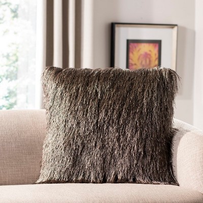 Taupe 20" Square Indoor/Outdoor Shag Pillow