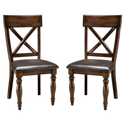 Set of 2 Kingston X Back Side Chair with Faux Leather Seat Dark Raisin Finish - Intercon