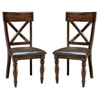 Set of 2 Kingston X Back Side Chair with Faux Leather Seat Dark Raisin Finish - Intercon