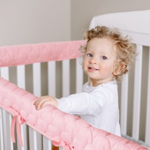 Biloban-3 Pieces Reversible Crib Rail Teething Covers, Crib Rail Teething Guard, Teething Guard Wrap ,Thick Quilted,  Pink & White, Set of 3 - 1 of 4