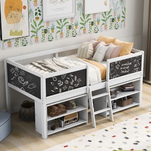 NicBex Twin Size Bunk Bed Low Level Design Bed Frame with Guardrails, Ladder, Removable Storage Shelves and Decorable Blackboard - 1 of 4