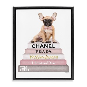 Stupell Industries Watercolor Bookstack French Bulldog Floating Frame Canvas Art, Black, 25" x 31" - 1 of 4