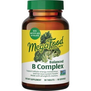 MegaFood Balanced B Complex Vitamins, Vitamin B6, Vitamin B12 & Biotin, Vegan - 90 Tablets. - 1 of 4