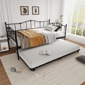 Twin Metal Daybed with Trundle, Strudy Steel Slat Support, Space-Saving Sofa Bed for Living Room, Bedroom, or Guest Room. - 1 of 4