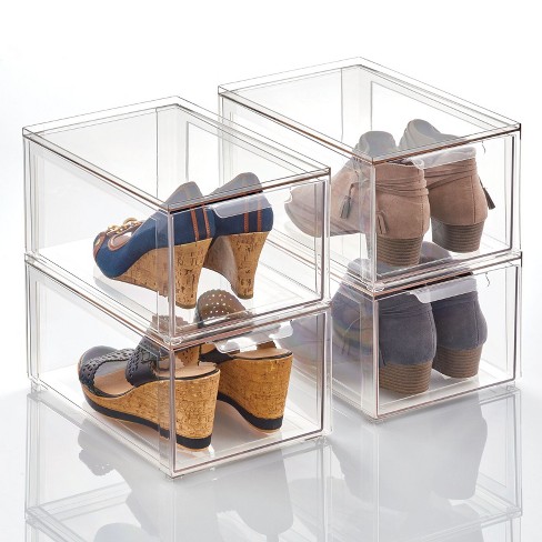 4 Pack Storage Shoe Box, Stackable Storage Bins Shoe Container