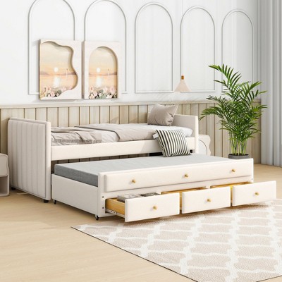 NicBex Twin Size Velvet Daybed with Twin Size Trundle and 3 Drawers for Bedroom,Living Room,Apartment