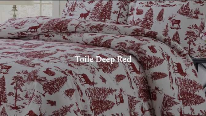 Mountain Toile Cotton Flannel Printed 3pc Oversized Duvet Set - Tribeca Living, 2 of 4, play video