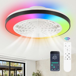 Airsurfer 19-inch 5-Blade Modern Smart RGB Flush Mount Ceiling Fan with Dimmable Light - 1 of 4