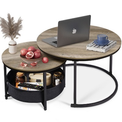 Coffee Table Set, Round Nesting Small Tables with Storage for Living Room, Apartment, Bedroom, 31.5" & 23.6"