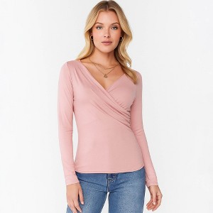 Cherie Code Women’s Wrap Top – Soft Knit, Long Sleeve, V-Neck Fit - 1 of 4