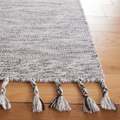 Handmade Dark Grey and Beige Wool Geometric Area Rug