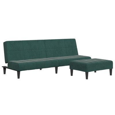 vidaXL Sofa Bed Dark Green Velvet, Wood, Foam, Plastic 2-Seater Foldable