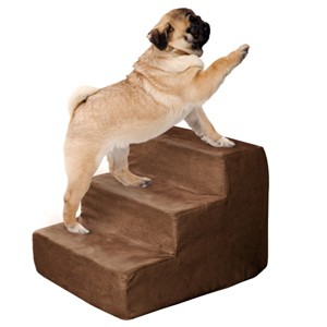 3-Step Pet Stairs - Nonslip Foam Dog and Cat Steps with Removable Zippered Microfiber Cover - 2-Tone Design for Home or Vehicle by PETMAKER (Brown) - 1 of 4