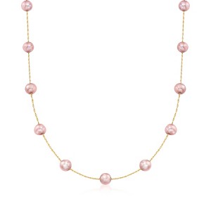 Ross-Simons 6-6.5mm Pink Cultured Pearl Station Necklace in 14kt Yellow Gold - 1 of 4