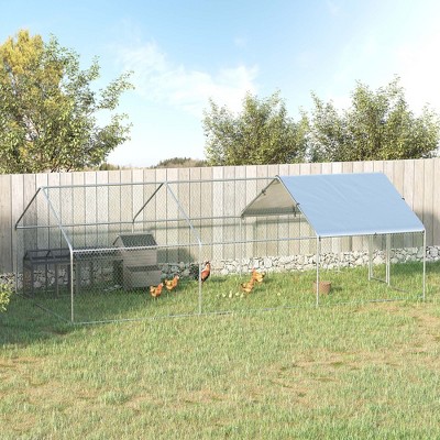 Large Galvanized Metal Chicken Coop with Weatherproof Cover