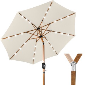 Best Choice Products 10ft Solar LED Lighted Outdoor Woodgrain Pattern Steel Market Patio Umbrella - 1 of 4