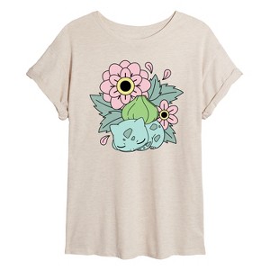 Women's - Pokémon - Bulba Flowers Oversized Graphic T-Shirt - 1 of 4