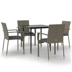vidaXL Patio Dining Set Outdoor Rattan Wicker Table and Chair Set for Porch - Gray 5 Piece with Cushions, 31.5" Table - 1 of 4