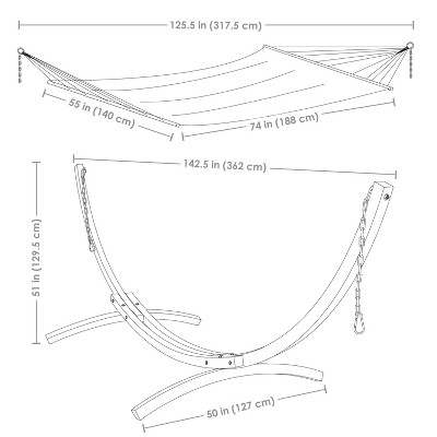 Red Stripe Quilted Double Hammock with Curved Wood Stand